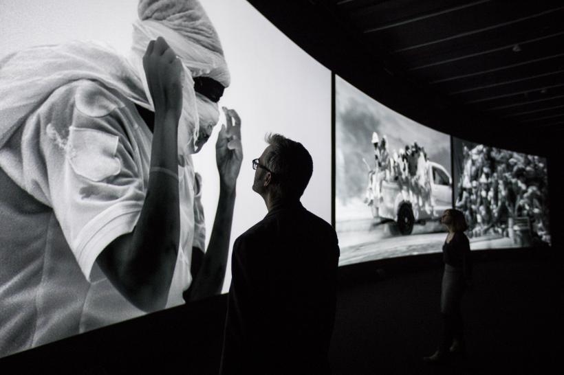 Installation View, Richard Mosse in collaboration with Trevor Tweeten and Ben Frost, The Curve, Barbican Centre, 15 Feb - 23 Apr 2017